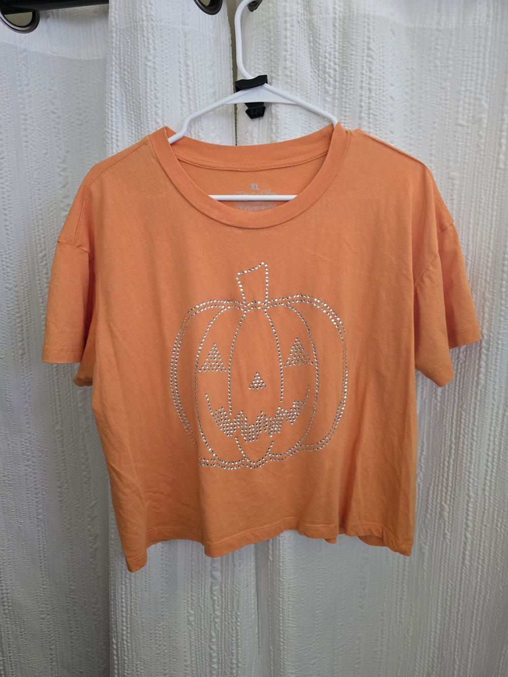 Womens XL Orange Pumpkin Rhinestone Graphic Tee